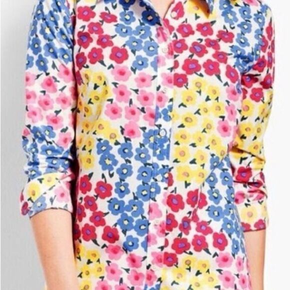 Talbots Vibrant Multi Floral Button Up Blouse - Picture 2 of 8